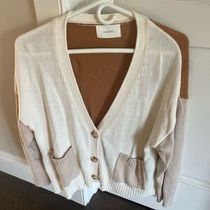 Off White and Tan Cardigan Sweater